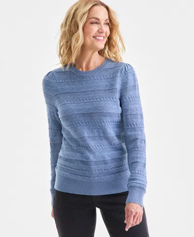 Style & Co Women's Pointelle Crewneck Sweater, Macy's Exclusive In Blue
