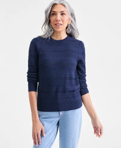Style & Co Women's Pointelle Crewneck Sweater, Macy's Exclusive In Blue