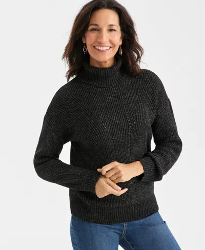 Style & Co Women's Pointelle Turtleneck Sweater, Macy's Exclusive In Black