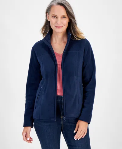 Style & Co Women's Polar Fleece Mock-neck Jacket, Created For Macy's In Industrial Blue