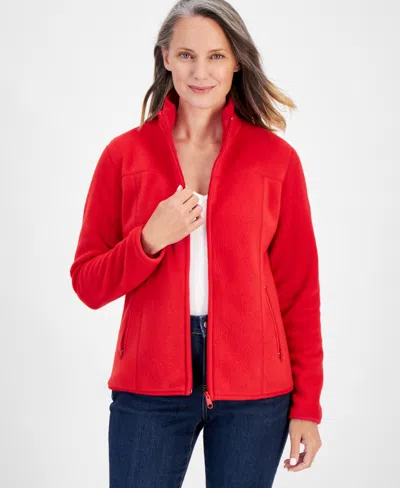 Style & Co Women's Polar Fleece Mock-neck Jacket, Created For Macy's In Tango Red