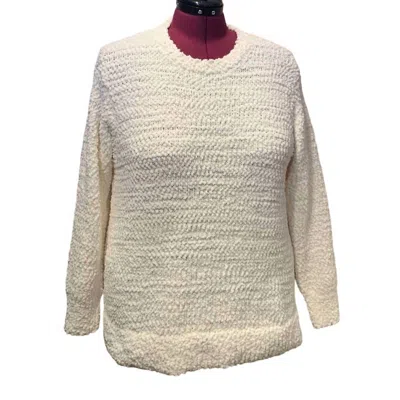 Style & Co Women's Popcorn Boucle Long Sleeve Fuzzy Crew Neck Sweater In White