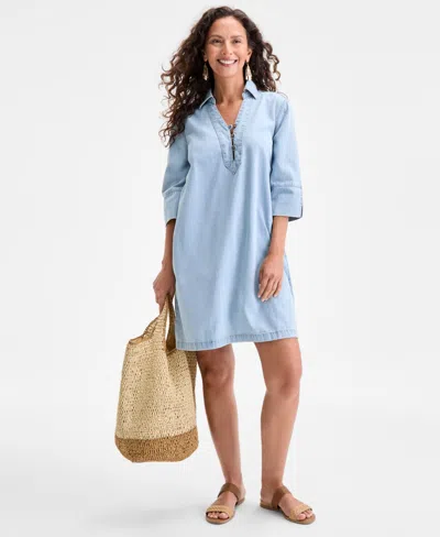 Style & Co Women's Popover 3/4 Sleeve Denim Dress, Exclusively At Macy's