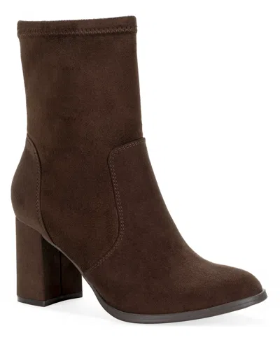 Style & Co Women's Portiaa Round Toe Wedge Dress Booties, Macy's Exclusive In Brown