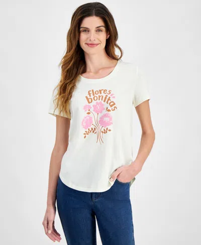 Style & Co Women's Pretty Flowers Graphic T-shirt, Created For Macy's In Flres Bnitas Nt
