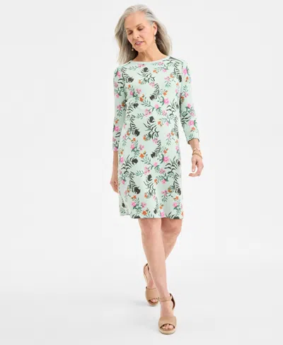 Style & Co Women's Striped 3/4-sleeve Boat-neck Dress, Exclusively At Macy's