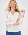 Style & Co Women's Printed 3/4 Sleeve Eyelet Top, Exclusively At Macy's