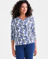 Style & Co Women's Printed 3/4-sleeve Henley Knit Top, Exclusively At Macy's In Blue
