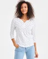 Style & Co Women's Printed 3/4-sleeve Henley Top, Macy's Exclusive In White