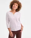 Style & Co Women's Printed 3/4-sleeve Henley Top, Macy's Exclusive In White
