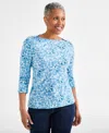 STYLE & CO WOMEN'S PRINTED 3/4-SLEEVE PIMA COTTON TOP, CREATED FOR MACY'S