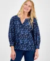 Style & Co Women's Printed 3/4 Sleeve Split-neck Blouse, Exclusively At Macy's In Blue