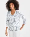 Style & Co Women's Printed 3/4-sleeve V-neck Top, Macy's Exclusive In White