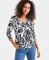 Style & Co Women's Printed 3/4-sleeve V-neck Top, Macy's Exclusive In Multi