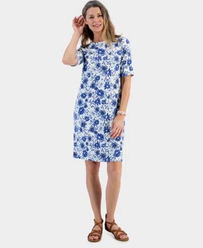 Style & Co Women's Printed Boat-neck Elbow Sleeve Dress, Created For Macy's In Garden White