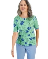 STYLE & CO WOMEN'S PRINTED BOAT-NECK ELBOW-SLEEVE TOP, CREATED FOR MACY'S