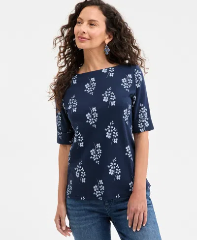 Style & Co Women's Printed Boat-neck Elbow Sleeve Top, Exclusively At Macy's