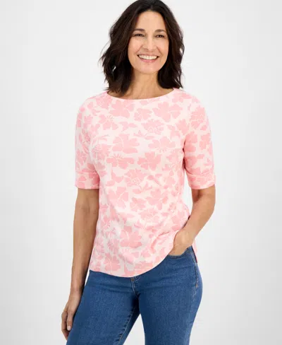 Style & Co Women's Printed Boat-neck Elbow-sleeve Top, Exclusively At Macy's