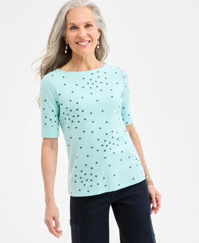 Style & Co Women's Printed Boat-neck Elbow-sleeve Top, Exclusively At Macy's
