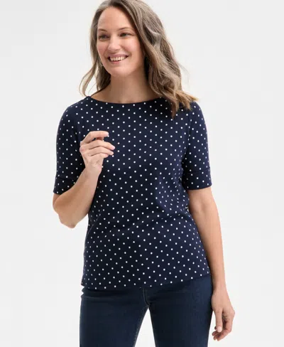 Style & Co Women's Printed Boat-neck Elbow-sleeve Top, Exclusively At Macy's In Industrial Blue
