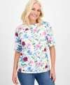 Style & Co Women's Printed Boat-neck Elbow-sleeve Top, Exclusively At Macy's In Multi