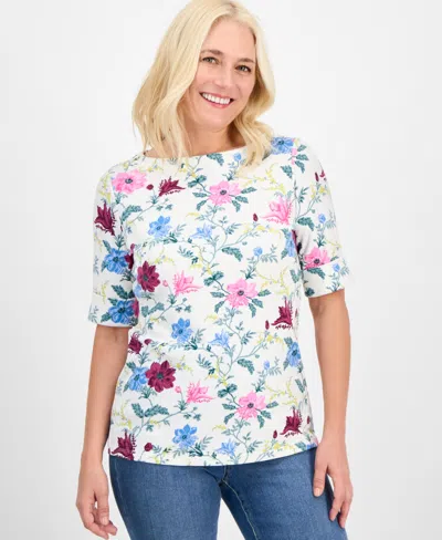 Style & Co Women's Printed Boat-neck Elbow-sleeve Top, Exclusively At Macy's In Multi