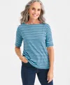 Style & Co Women's Printed Boat-neck Elbow-sleeve Top, Macy's Exclusive In Blue