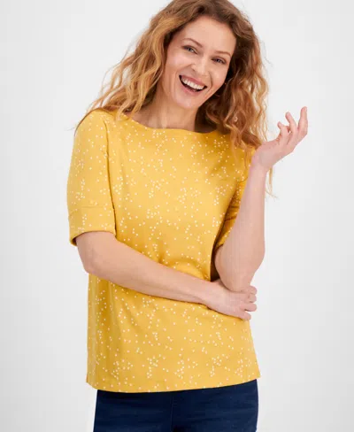 Style & Co Women's Printed Boat-neck Elbow-sleeve Top, Regular & Petite, Created For Macy's In Mini Star Yellow