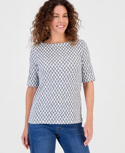 Style & Co Women's Printed Boat-neck Elbow-sleeve Top, Macy's Exclusive In Multi