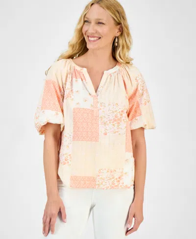 Style & Co Women's Printed Bubble-sleeve V-neck Blouse, Exclusively At Macy's