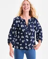 Style & Co Women's Printed Button-front Raglan-sleeve Lurex Top, Macy's Exclusive In Blue