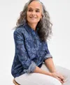 Style & Co Women's Printed Chambray Perfect Shirt, Exclusively At Macy's In Floral Indigo