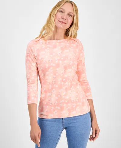 Style & Co Women's Printed Cotton 3/4-sleeve Top, Exclusively At Macy's In Pink