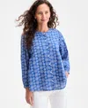 Style & Co Women's Printed Cotton Button-front Blouse, Exclusively At Macy's In Blue