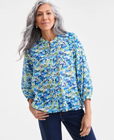Style & Co Women's Printed Cotton Button-front Blouse, Exclusively At Macy's