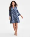 Style & Co Women's Printed Cotton Gauze 3/4-sleeve Tiered Dress, Exclusively At Macy's