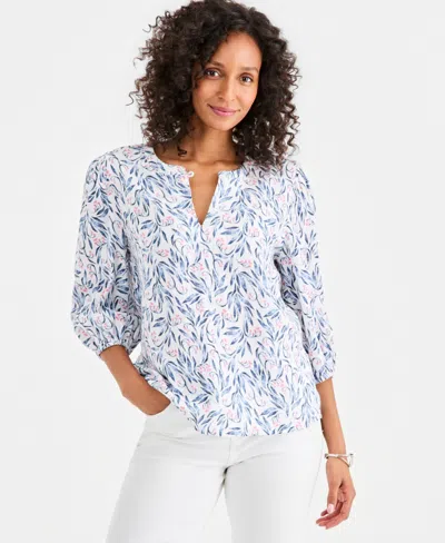 Style & Co Women's Printed Cotton Gauze 3/4-sleeve Top, Macy's Exclusive In Multi
