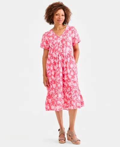 Style & Co Women's Printed Cotton Gauze Midi Dress, Macy's Exclusive In Pink