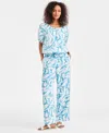Style & Co Women's Printed Cotton Gauze Pull-on Pants, Macy's Exclusive In Blue