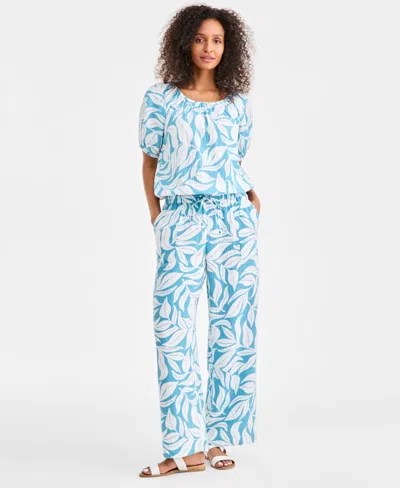 Style & Co Women's Printed Cotton Gauze Pull-on Pants, Macy's Exclusive In Blue