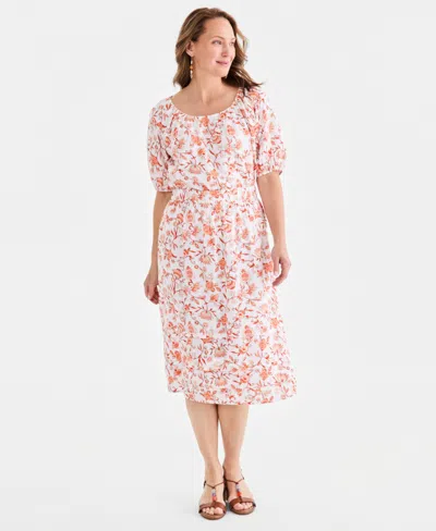 Style & Co Women's Printed Cotton Gauze Pull-on Midi Skirt, Macy's Exclusive In Orange