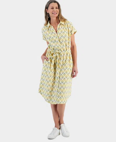 Style & Co Women's Printed Cotton Gauze Shirtdress, Created For Macy's In Flower Yellow
