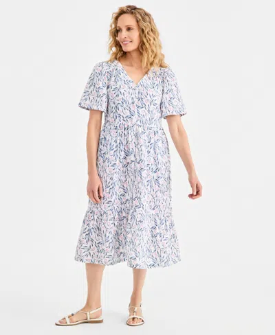 Style & Co Women's Printed Cotton Gauze Tiered Button-front Midi Dress, Macy's Exclusive In Multi