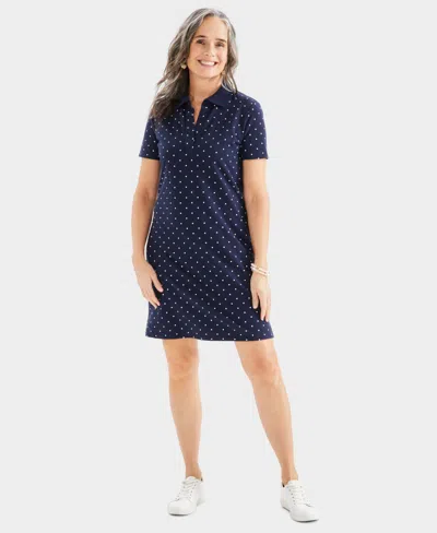 Style & Co Petite Weekender Dotted Cotton Polo Shirt Dress, Created By Macy's In Dot Blue