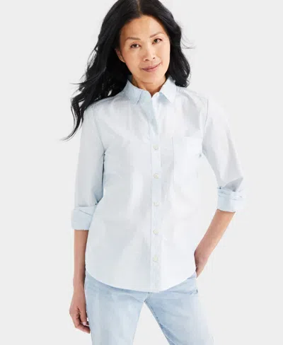 Style & Co Women's Printed Cotton Poplin Button-up Shirt, Created For Macy's In Dot Cool Dusk