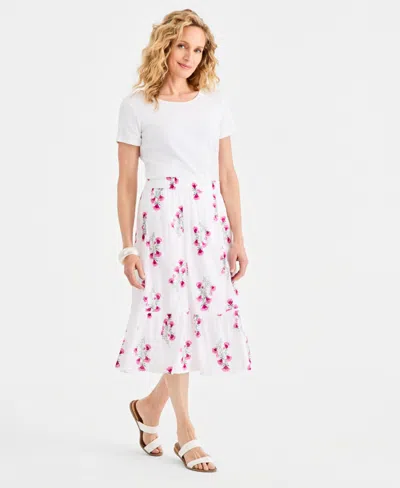 Style & Co Women's Printed Cotton Pull-on Midi Skirt, Macy's Exclusive In Multi