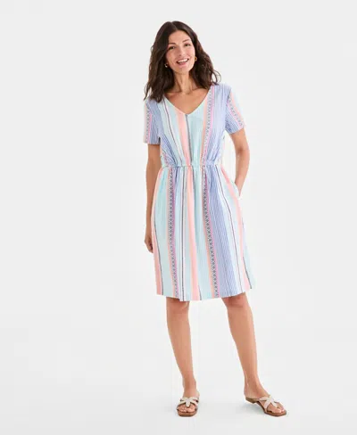 Style & Co Women's Printed Cotton V-neck Dress, Macy's Exclusive In Multi