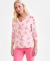 Style & Co Women's Printed Crewneck Button-front Cardigan, Exclusively At Macy's In Floral Pink
