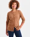 Style & Co Women's Printed Crewneck Button-front Cardigan, Macy's Exclusive In Brown