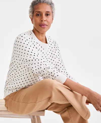 Style & Co Women's Printed Crewneck Fleece Sweatshirt, Exclusively At Macy's In Dot Shiitake
